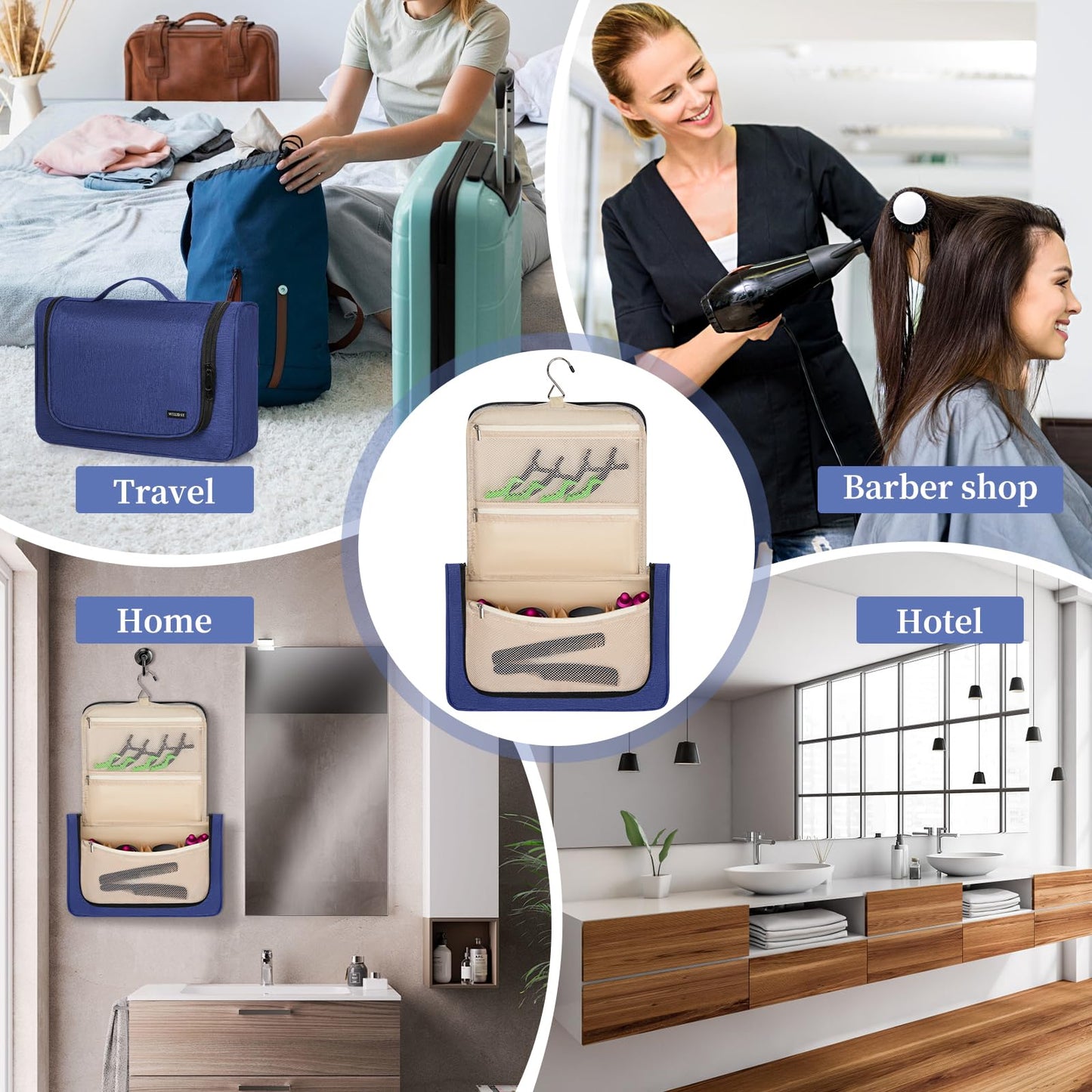 WELIDAY Travel Storage Bag Compatible with Dyson Airwrap Styler, Portable Travel Organizer for Hair Curler and Attachment with Multi-pockets (Front Open Design, Blue)