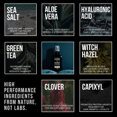 RUGGED & DAPPER Texture Boost Sea Salt Spray for Men - 4 oz, Hair Styling Agent, Adds Body and Fullness to Hair, Enhances Natural Texture, Locks in Moisture, Ocean Fresh Scent