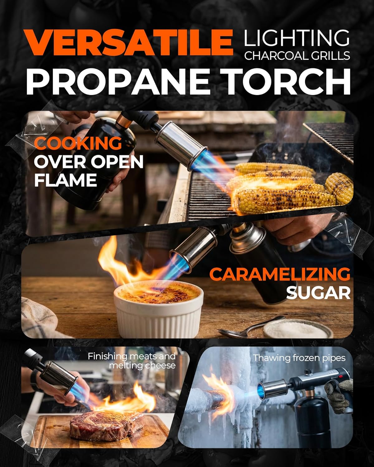 Skiennix Propane Torch Head - Culinary Blow Torch with Instant Heat Button & Safety Lock | Adjustable Flame for BBQ & Kitchen Use