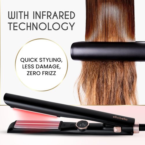 ELLA BELLA® Slimline Hair Straightener - Infrared Technology | 2-in-1 Styling Tool | 10 Heat Settings | Portable Design