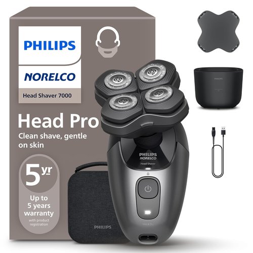 Philips Norelco Head Shaver Pro 7000 - Electric Shaver with 360° Flexing Head & ComfortCut Blades for Gentle Shaving, Model HS7980/40