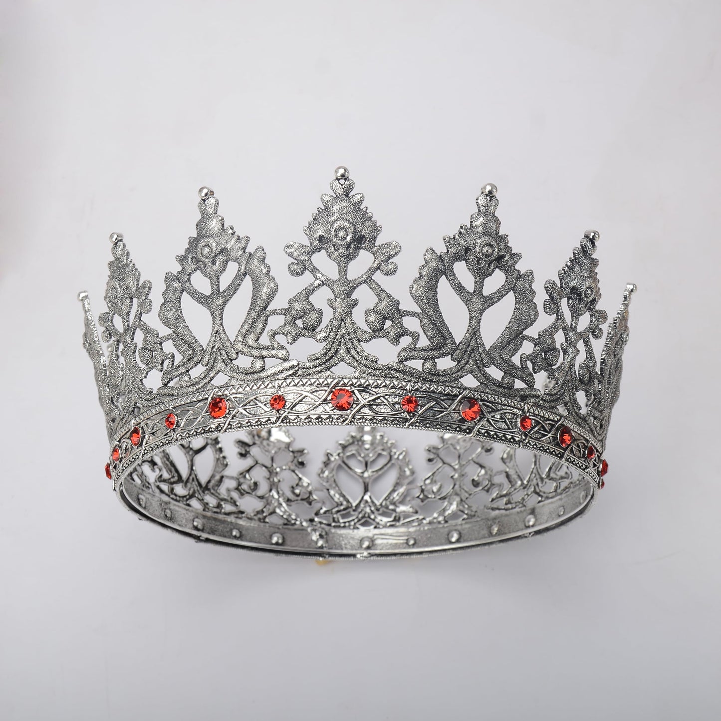 S SNUOY Silver Crowns for Women Royal King Crown for Men with Red Rhinestones Alloy Cosplay Headband for Birthday Homecoming Party Halloween Christmas