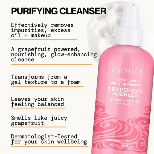 Pacifica Face Wash Foam - Refreshing Grapefruit Cleanser | 8 Ounce Size
