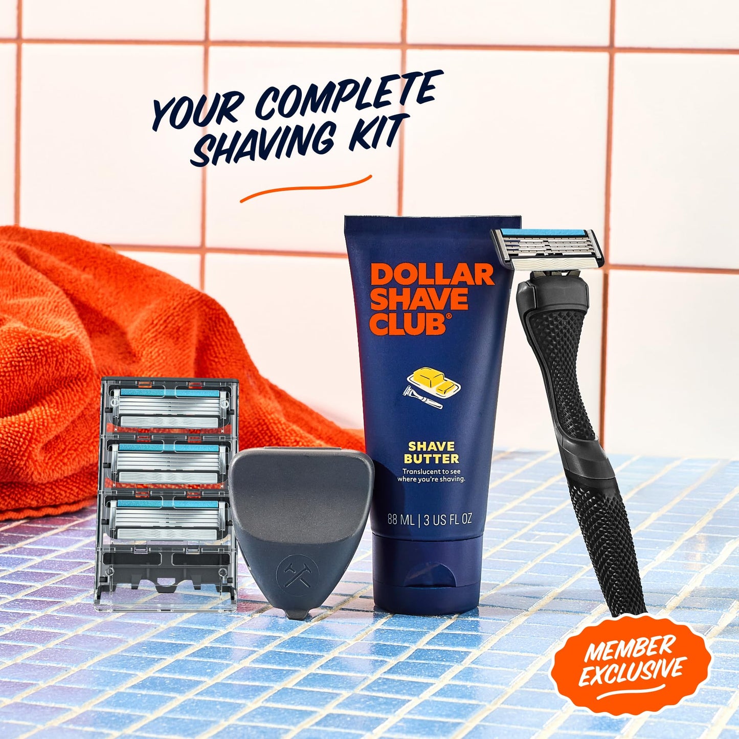 Dollar Shave Club | The Member Exclusive Shave Set | 4 Swift Rinse Refill Cartridges, 1 Handle (Black), 1 Shave Butter 3 ounce, 1 Razor Cover