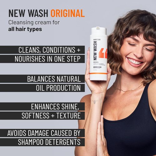 Hairstory New Wash Original - Sulfate-Free Shampoo & Conditioner in One | 8 Fl Oz Refillable Bottle