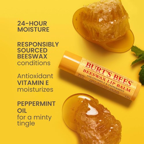 Burt's Bees Lip Balm Set - Assorted Flavors Including Classic Beeswax, Vanilla, Cucumber Mint & Coconut Pear (Pack of 4)