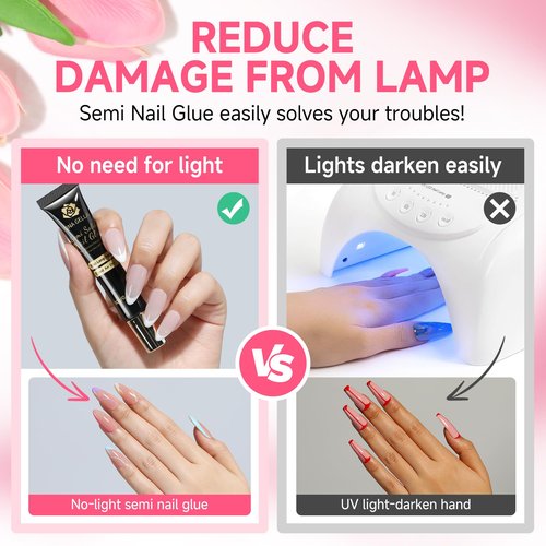 UNA GELLA No Lamp Need Solid Nail Glue for Press Ons: Nails Acrylic Nails Super Strong Semi Nail Glue Gel Fast Curing 10ml*2pcs Long Lasting Gel Glue Kit
