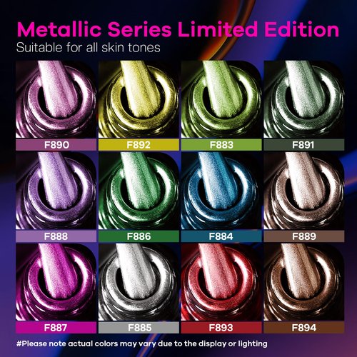 Glamonade Metallic Nail Polish Set Fingernail: Chrome Mirror Holographic Nail Polish Kit Quick Air Dry 12 Colors Pack Regular Mini Nail Polish Finger Toe DIY Art Salon Gift for Women Party