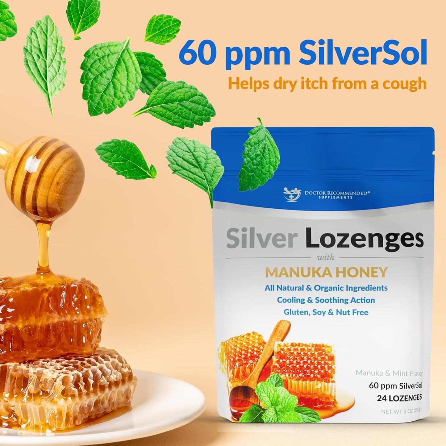 Silver Lozenges - Organic Manuka Honey & Vitamin C for Immune Support | 24 All-Natural Lozenges