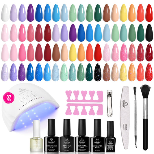 Beetles Spring Gel Nail Polish Kit with Uv Light, 37Pcs 25 Colors Pastel Gel Polish Starter Kit, Green Pink Red Blue Purple Gel Polish for Beginners with Everything Manicure Tools Gift for Women