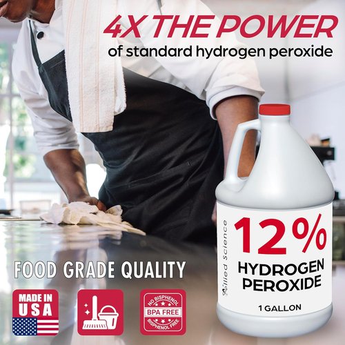 Allied Science 12% Food Grade Hydrogen Peroxide - 4X Stronger Cleaner for Home, Plants & Personal Care | 1 Gallon