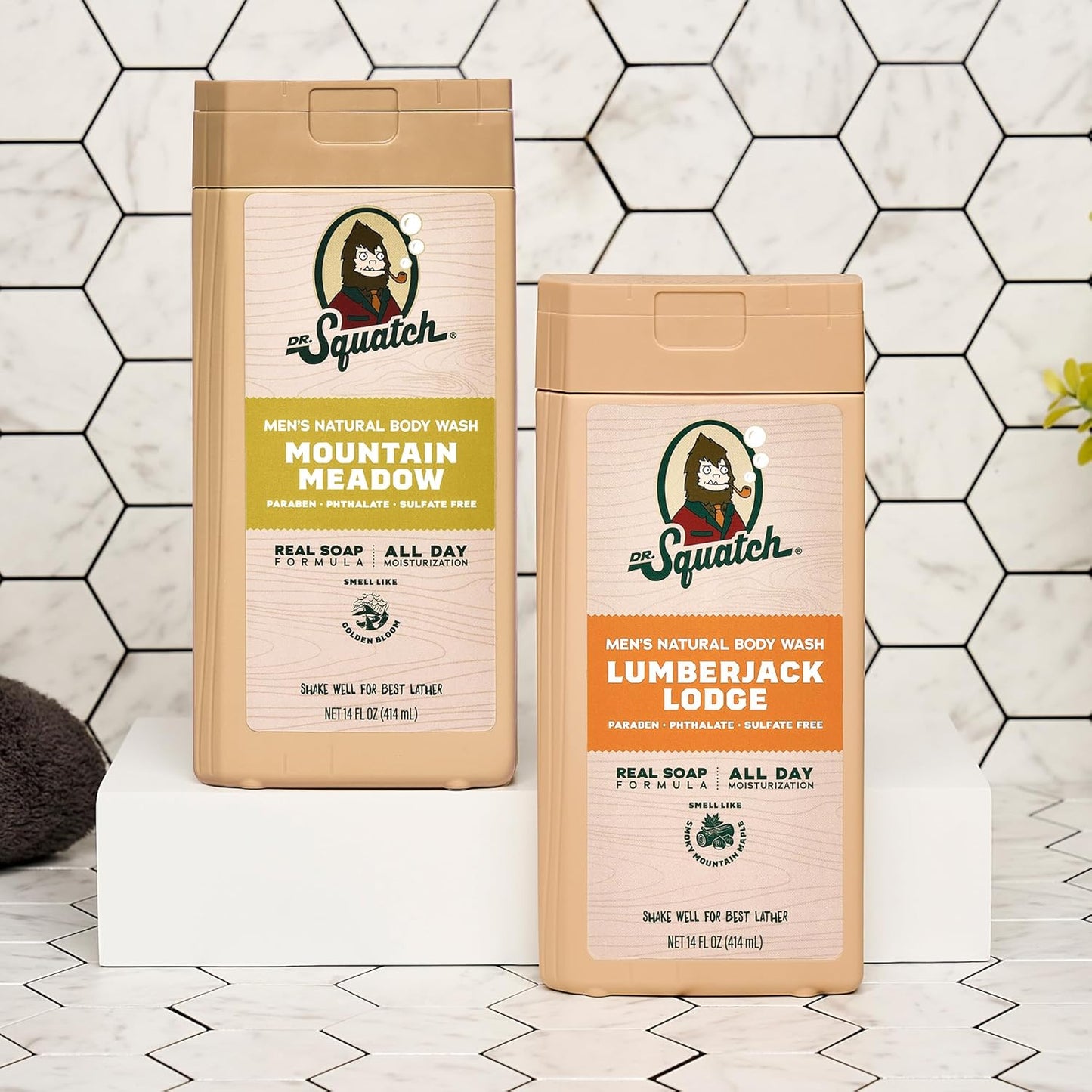 Dr. Squatch Men's Body Wash - Nourishing & Moisturizing Shower Gel - Mountain Meadow + Lumberjack Lodge (14 oz, 2-Pack)