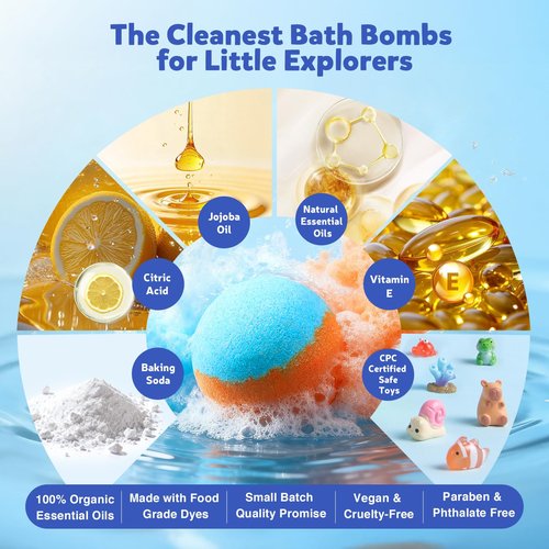 40 Kids Bath Bombs with Surprise Inside, Easter Basket Stuffers for Kids, Ocean & Jungle Animal Toys Gift Set with Natural Child-Safe Ingredients, Travel-Friendly Bath Bombs for Boys and Girls