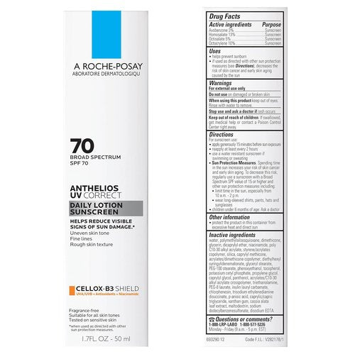 La Roche-Posay Anthelios Sunscreen Moisturizer SPF 70 - Anti-Aging Face Cream with Niacinamide for Even Skin Tone