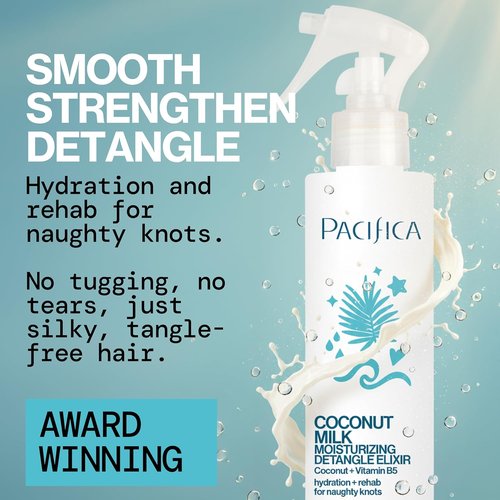 Pacifica Coconut Milk Hair Detangler Spray - Leave-In Conditioning Elixir for Tangle-Free Hair - Instantly Detangles, Adds Shine & Moisture, Prevents Breakage & Frizz | Vegan & Cruelty-Free