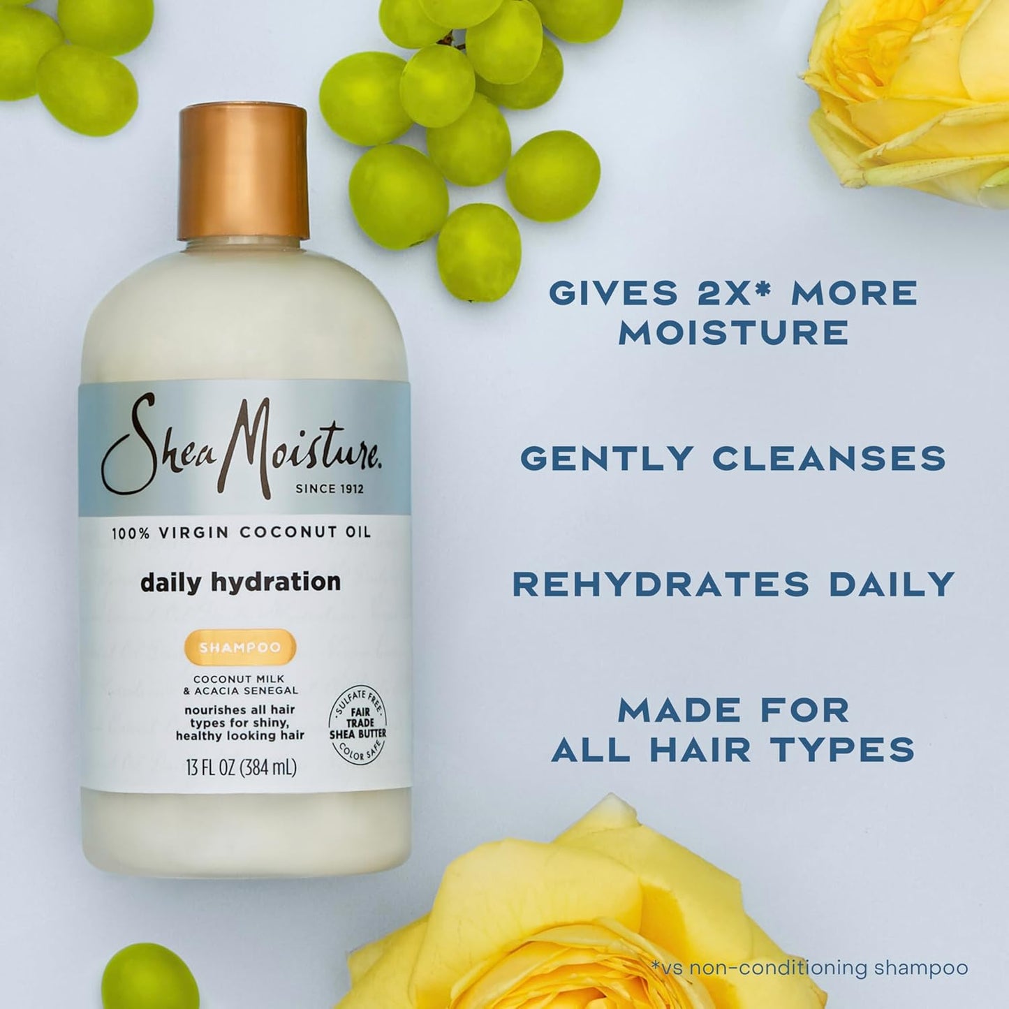 Shea Moisture Daily Hydration Shampoo - Virgin Coconut Oil, Sulfate-Free, 13 oz for All Hair Types