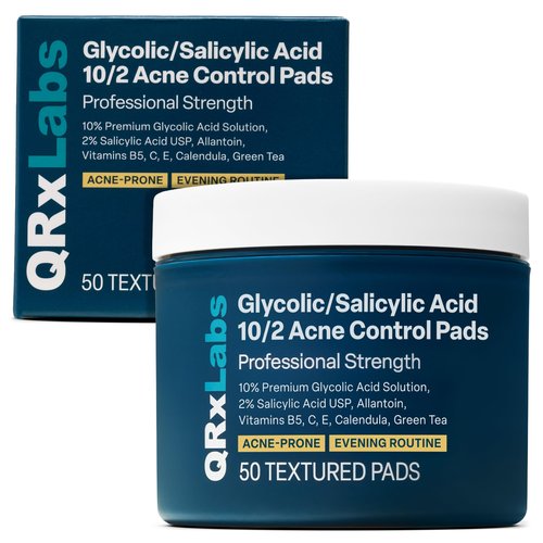 QRxLabs Acne Control, Resurfacing & Wrinkle Control Pads – Glycolic + Salicylic Acid with Pore Refining Toner