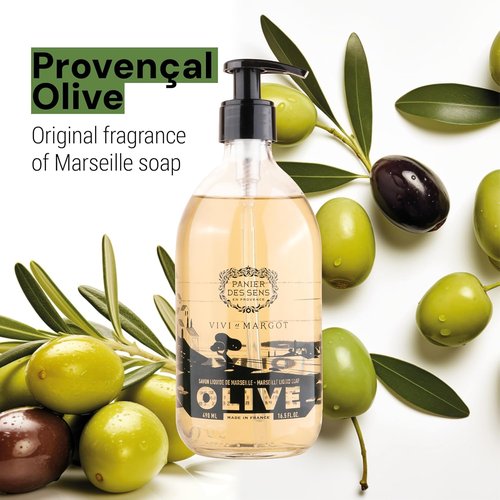 Panier des Sens - Olive Hand Soap - Moisturizing Liquid Soap in Refillable Glass Bottle - 98% Natural - 16.6 Fl Oz