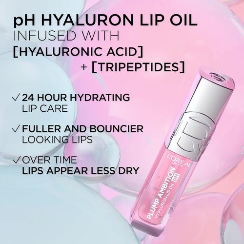 L'Oreal Paris Plump Ambition Lip Oil - Color Shifting Tint with 24HR Hydration & Volumizing Shine | 020 pH Rosé