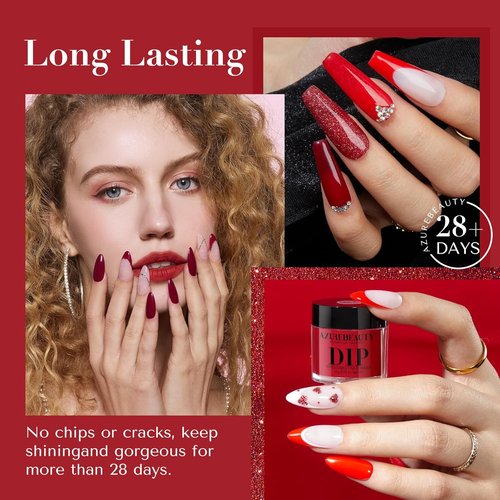 AZUREBEAUTY Dip Powder Nail Kit - 4 Colors Including Red & Burgundy | Complete Manicure Set with Base & Top Coat