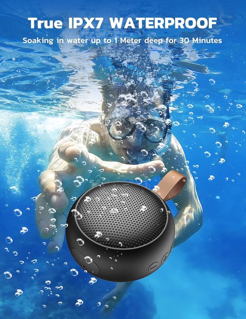 IPX7 Waterproof Bluetooth Speaker - 10W Portable Wireless Sound | 12H Playtime, Built-in Mic, Black