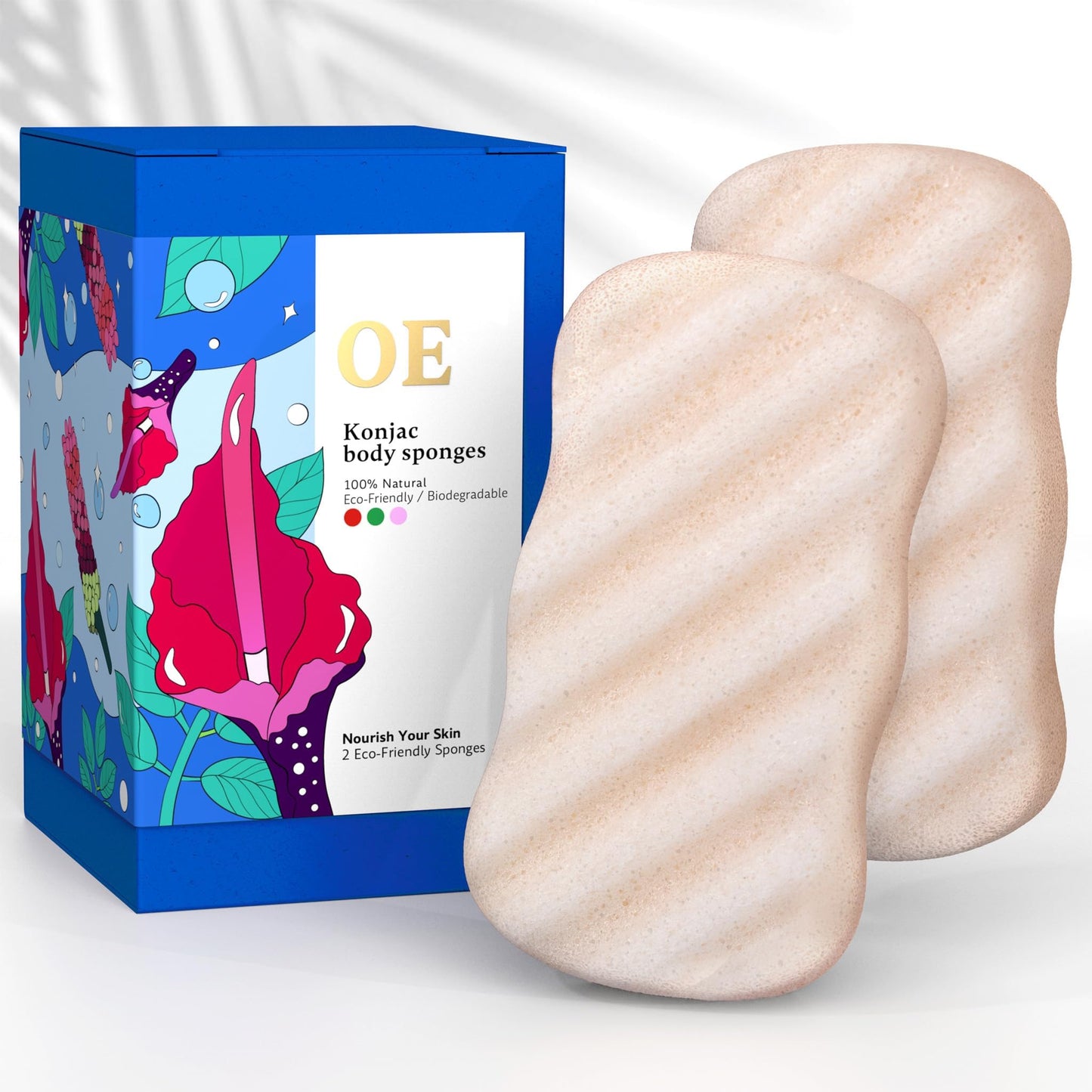 Konjac Body Sponge (2 Pack) | 100% Natural & Dye Free | Non-Toxic | Biodegradable | Eco-Friendly | Plastic Free Packaging