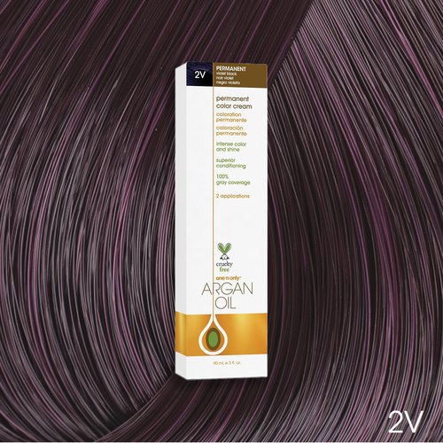 One N' Only Permanent Hair Color - Argan Oil Infused Dye for Rich Gray Coverage - 2V Violet Black (3 oz)