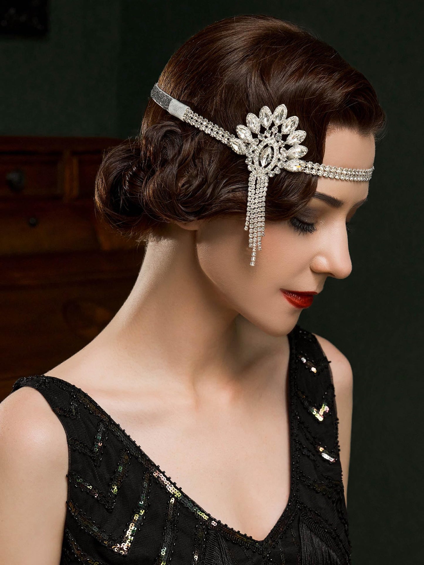 SWEETV 1920s Headpiece for Women, Rhinestone Roaring 20s Great Gatsby Headband Art Deco Hair Accessories