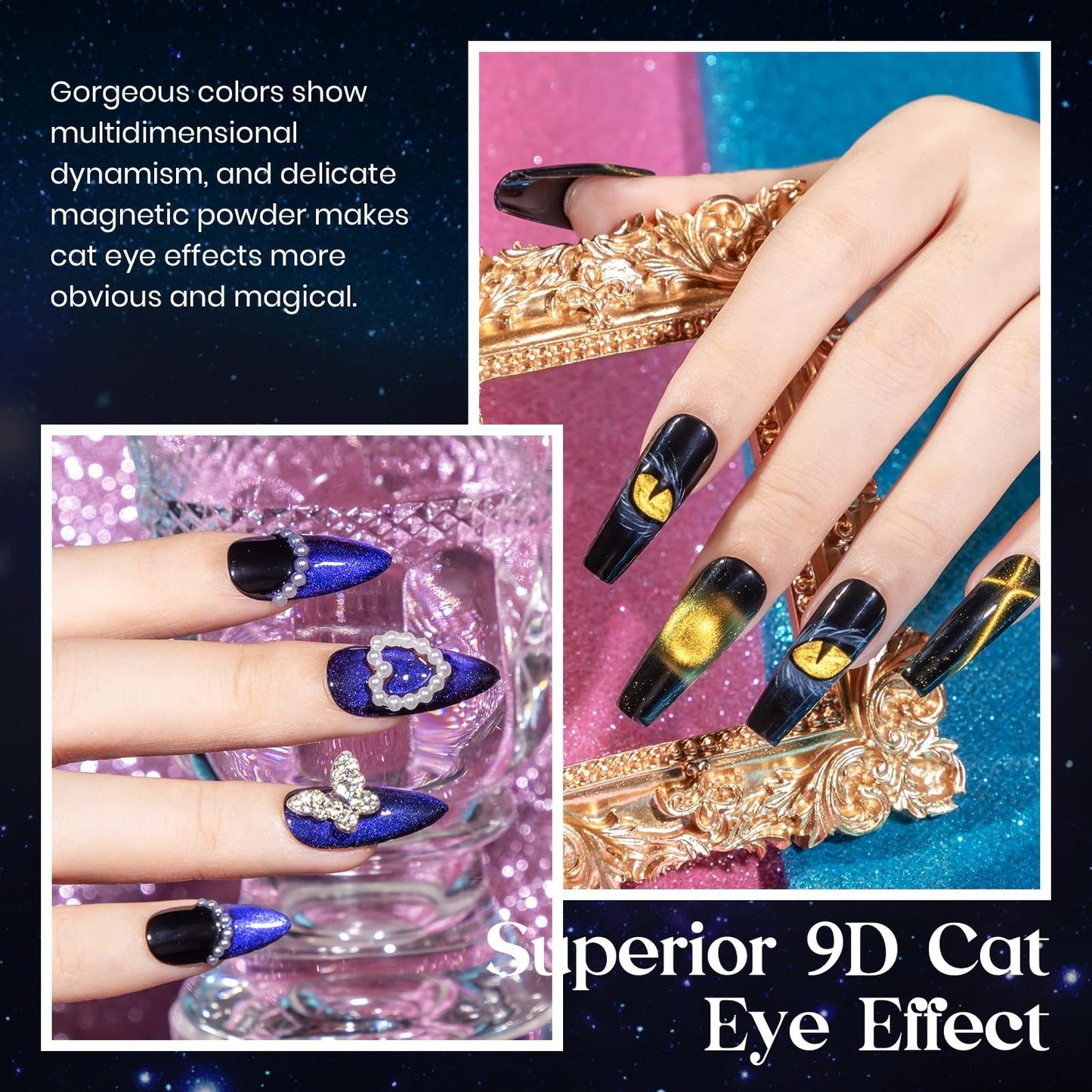 MIZHSE 8 Colors 9D Cat Eye Gel Nail Polish, Upgraded Magnetic Gel Polish Kit with Magnet Stick, Galaxy Chameleon Effect Silky Cat Eye Nail Gel Soak Off Nail Art Salon Manicure Home Ladies Gift