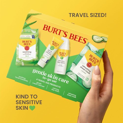 Burt's Bees Gentle Skin Care To-Go Set - Travel Size Cleanser, Towelettes, Lotion & Sheet Mask for Sensitive Skin