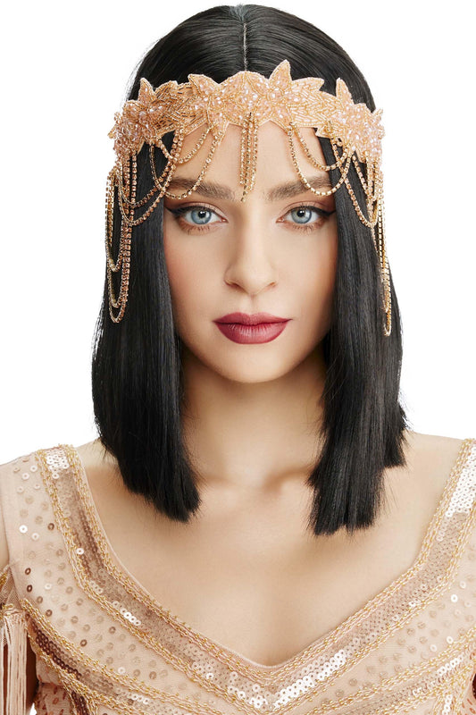 BABEYOND 1920s Flapper Headpiece Roaring 20s Headband Great Gatsby Headband Chain for Women Vintage Hair Accessory (Champagne)