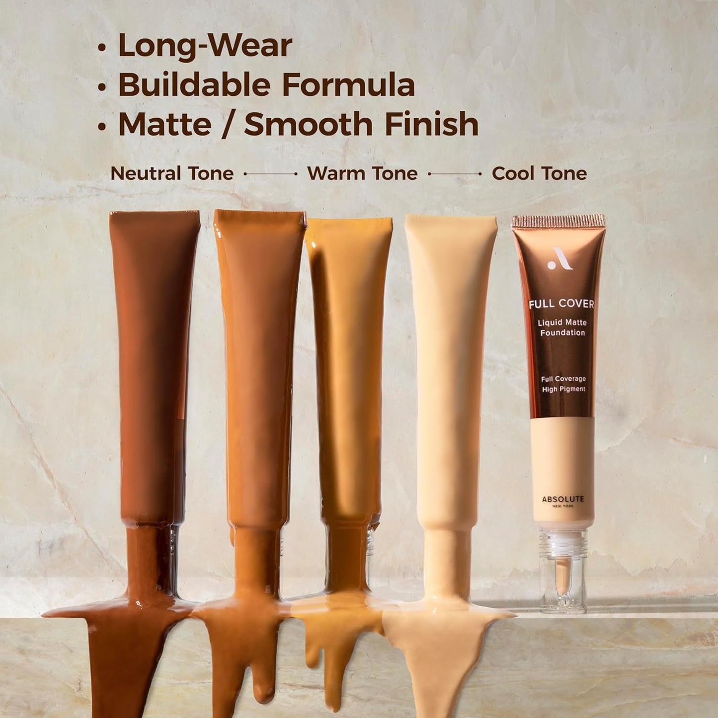 Absolute New York Full Cover Liquid Matte Foundation - Creamy Oil-Free Formula with Dropper Tip | Natural Finish