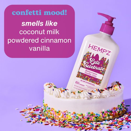 Hempz Body Lotion - Buttercream Vanilla Cake Celebration Limited Edition Daily Moisturizing Cream, Shea Butter, Aloe - Skin Care Products - Travel Size, 2.25 Oz