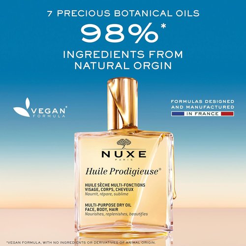 Nuxe Huile Prodigieuse Multi-Purpose Dry Oil - Radiant Glow & Lightweight Hydration for Face, Body & Hair