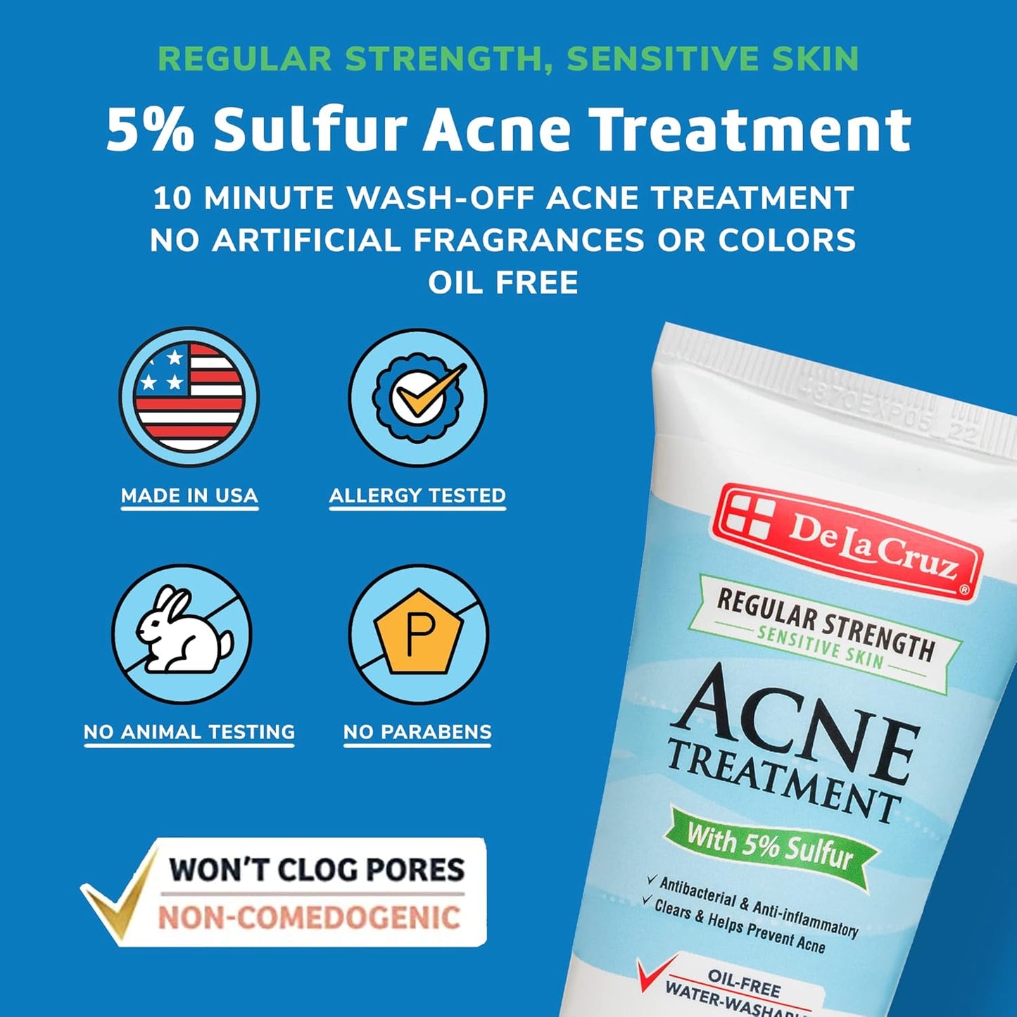 De La Cruz 5% Sulfur Ointment - Effective Cystic Acne Treatment for Face & Body - 2.6oz Tube