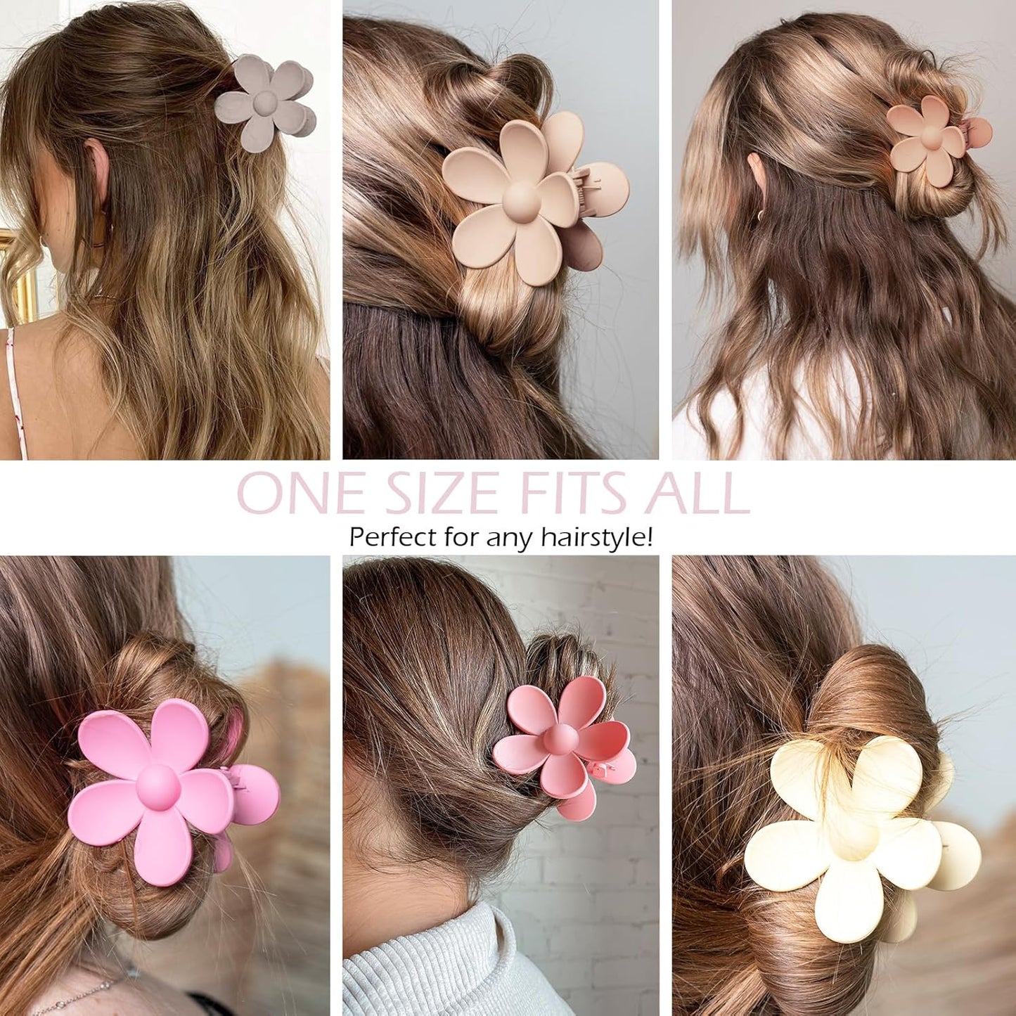 Flower Hair Clips 6 PCS Flower Claw Clips Daisy Clips for Women Matte Large Claw Clips Strong Hold Jaw Clamps Hair Accessories for Thick Hair 6 Colors