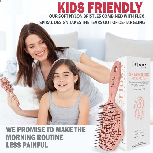 Fiora Naturals Hair Detangling Brush for Women - Detangler Hair Brush w/Flexible Soft Bristles, Gently Glides Through Tangles, Curly, Fine, Dry & Shower Wet HairBrush, cepillo para cabello, Rose Gold