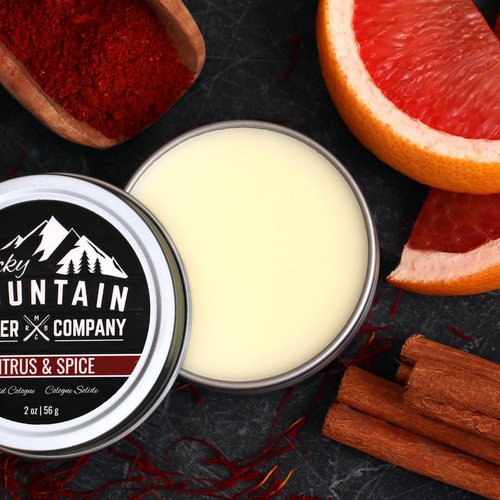Rocky Mountain Barber Company Solid Cologne for Men - Citrus & Spice Scent | 2 Oz - Long-Lasting Formula with Coconut Oil & Shea Butter