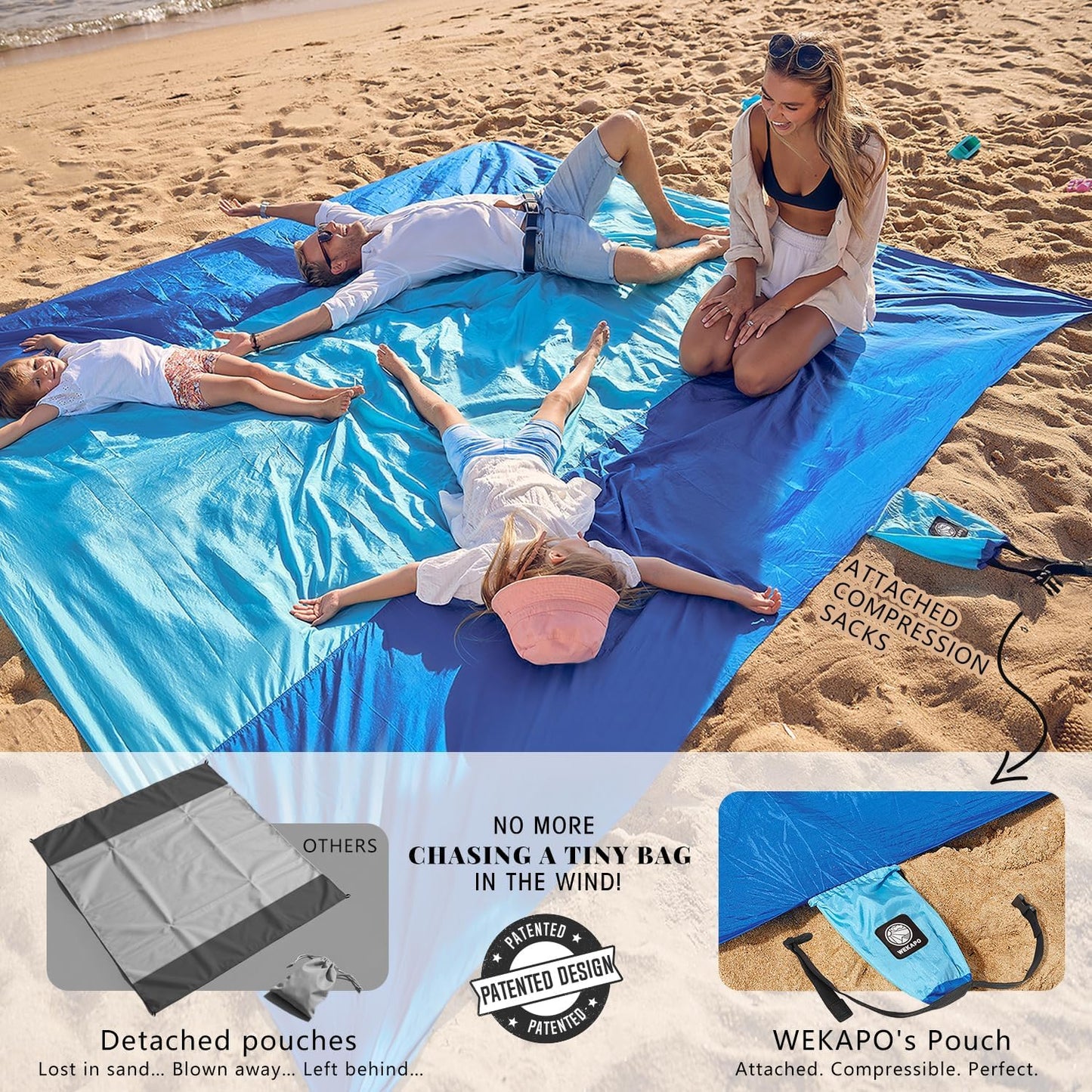 WEKAPO Beach Blanket - Sandproof Waterproof Mat | Extra Large, Quick Drying for Vacation & Camping