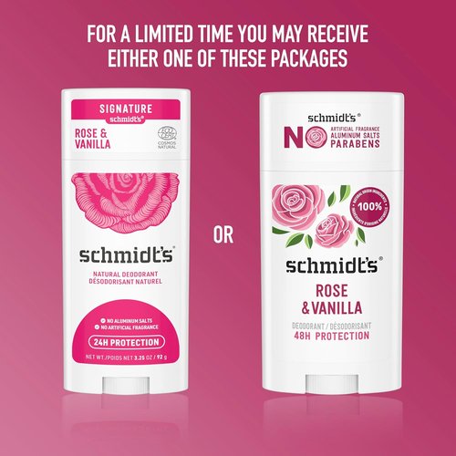 Schmidt's Vegan Deodorant - Aluminum-Free Rose & Vanilla | 24-Hour Odor Protection, 2.65 oz
