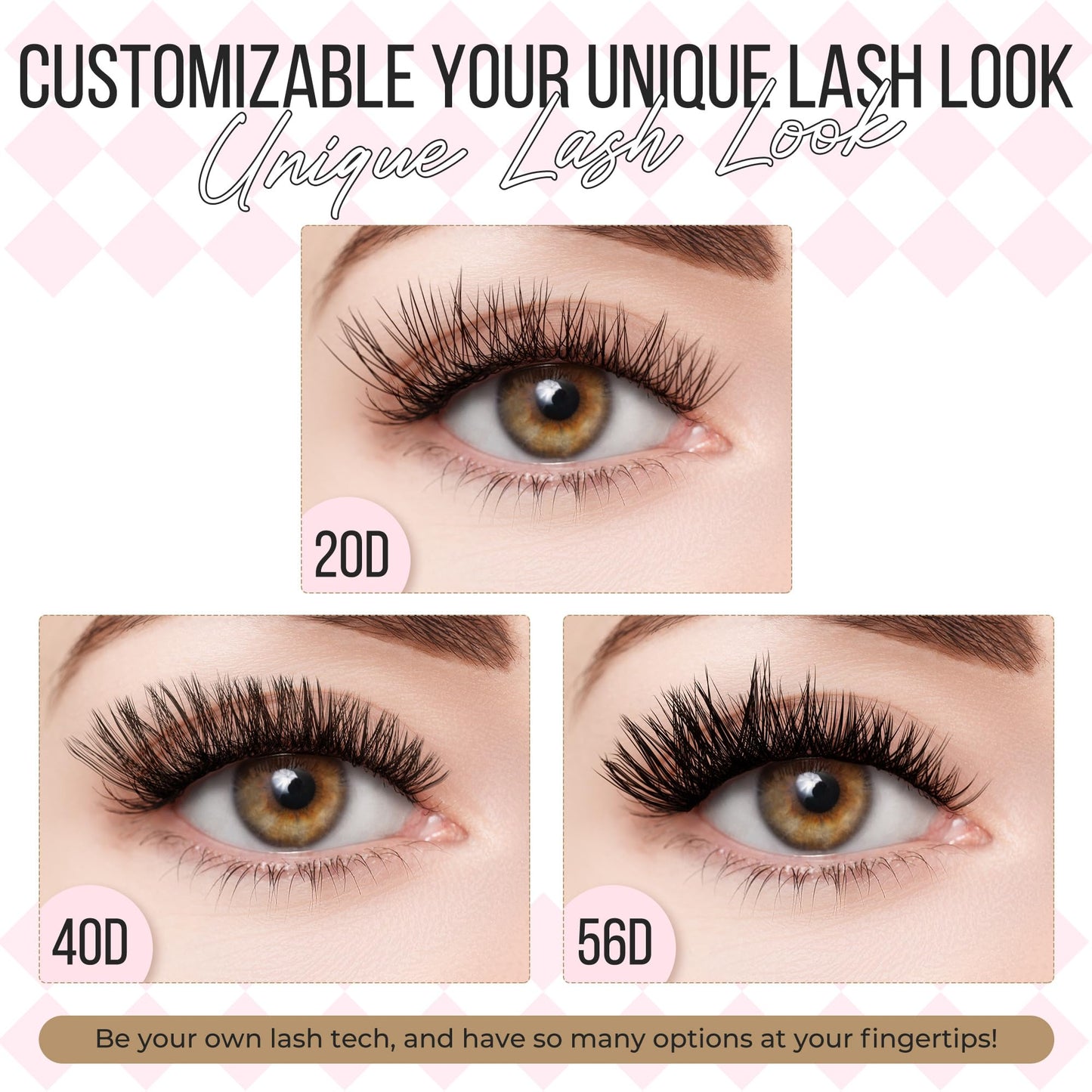 LASHVIEW Lash-Extension-Clusters 260pcs D Curl Lash Clusters Natural Look Cluster Lashes Extensions Super Thin Band & Soft Lashes Reusable 9-16mm MIX (20D&40D&56D)