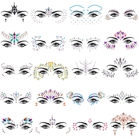 SIQUK 20 Sets Face Jewels Stick on Face Gems Rave Face Jewel Stickers Rhinestones Face Crystal Eye Jewels for Festival Rave Carnival Party