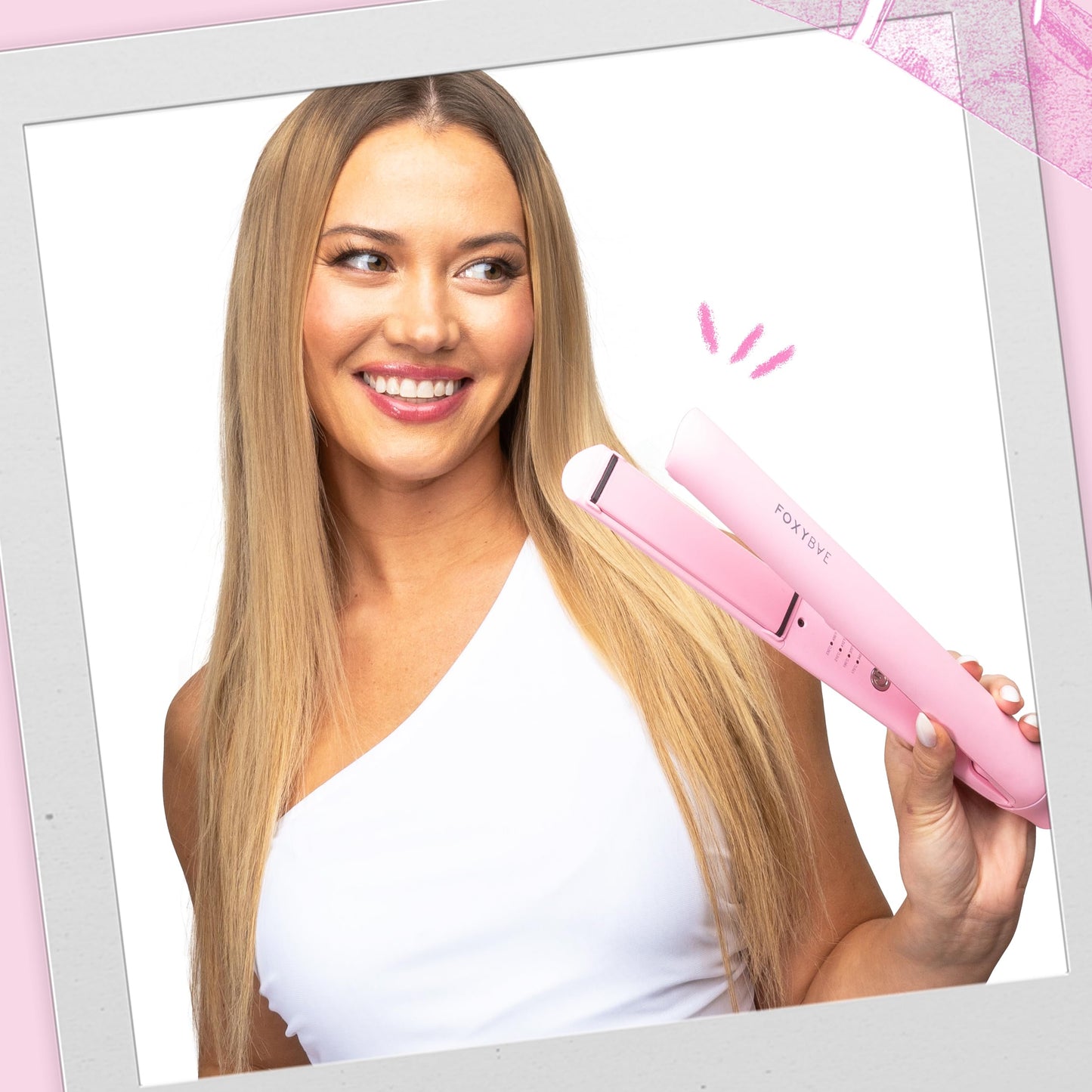 FoxyBae Hair Straightener, 1" Sleek & Slay Ceramic Flat Iron Hair Straightener - Dual Voltage Portable 2 in 1 Hair Curler & Straightener for Frizz Free, Shinier & Smoother Hair [Party-Pink]