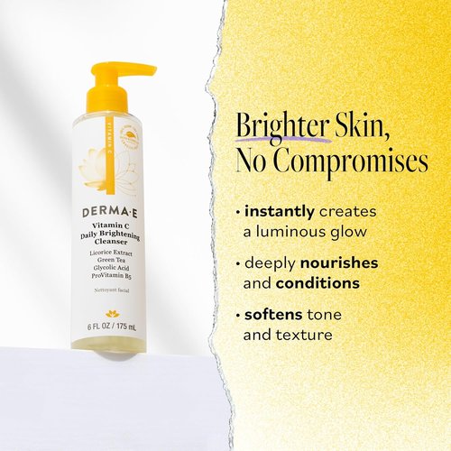 Derma E Vitamin C Cleanser - Hydrating Daily Face Wash for Even Skin Tone | 6 Fl Oz