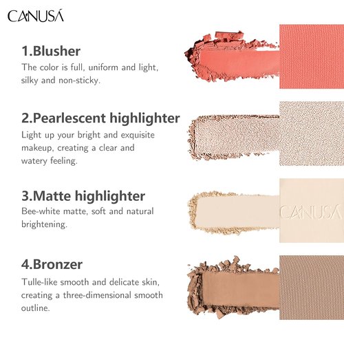 Regine Switzerland 4-in-1 Contour Palette - Blush, Matte & Pearlescent Highlighter, Bronzer | Long-Lasting Makeup