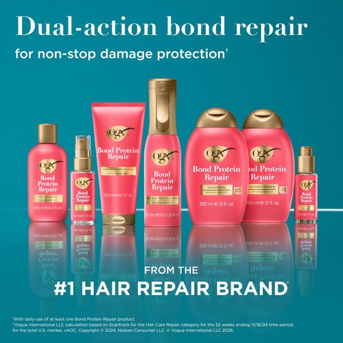 OGX Repair & Protect Bond Protein Repair Shampoo, Lightweight Hair Wash Cleanses & Targets Damaged Hair for Effective Bond Repair, Formulated without Parabens, 13 fl. oz