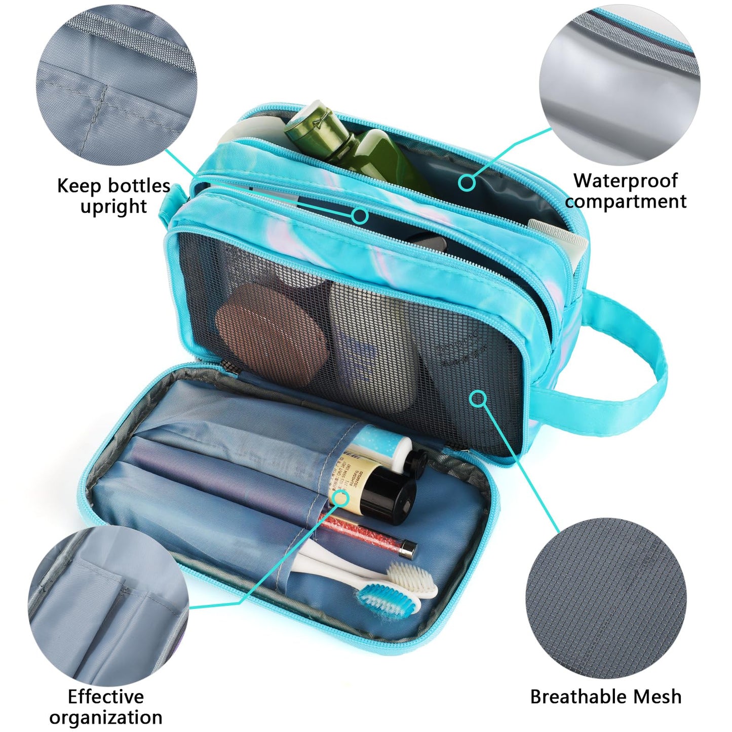 Vipdeal Teal Toiletry Bag for Girls, Travel Toiletry Bag for Teen Girls Cosmetic Bag Makeup Bag Waterproof Hanging Wash Bag Kids Toiletries, Green