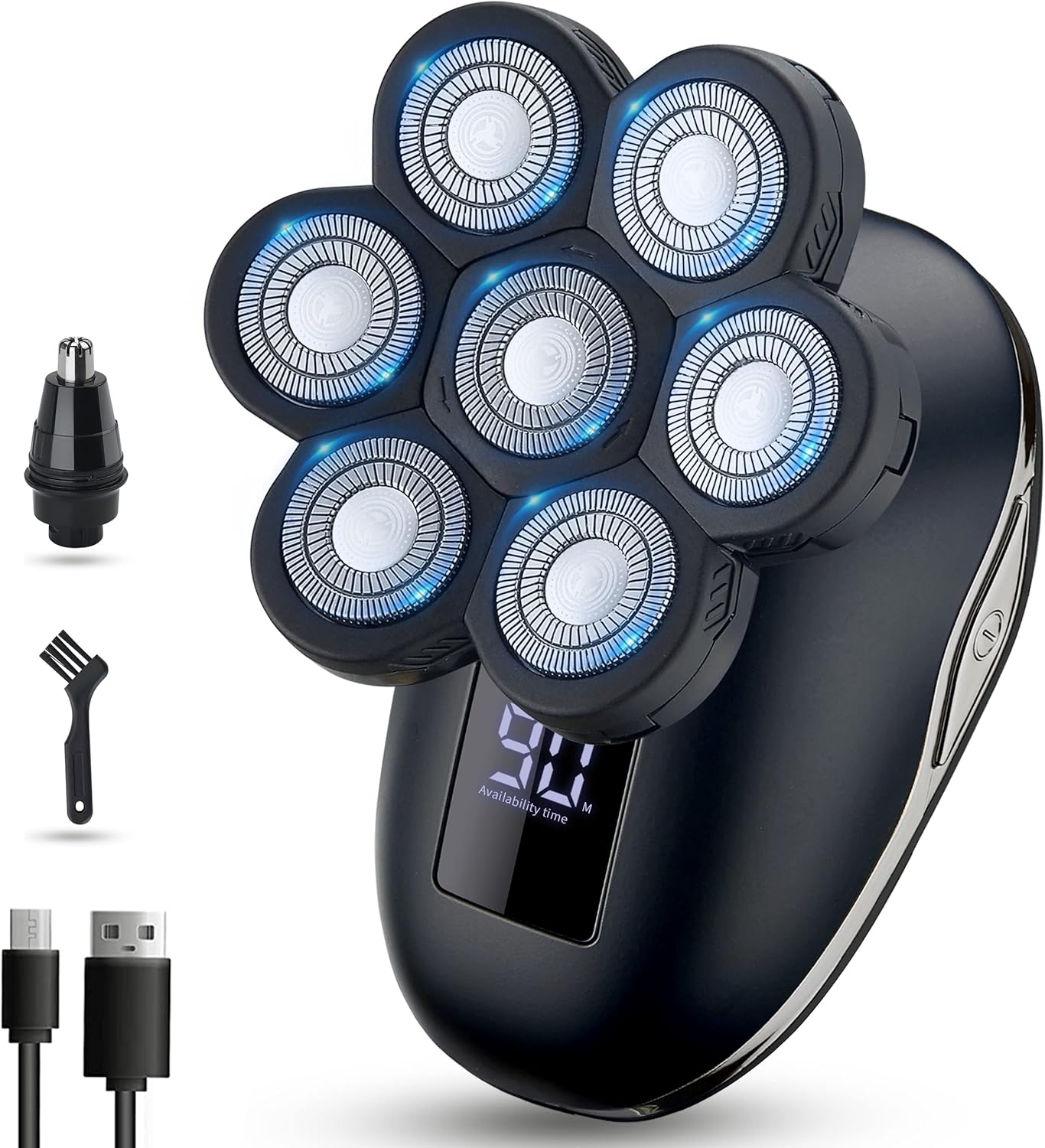 Skiennix Electric Head Shaver - Versatile Razor with Nose Hair Trimmer & LED Travel Lock