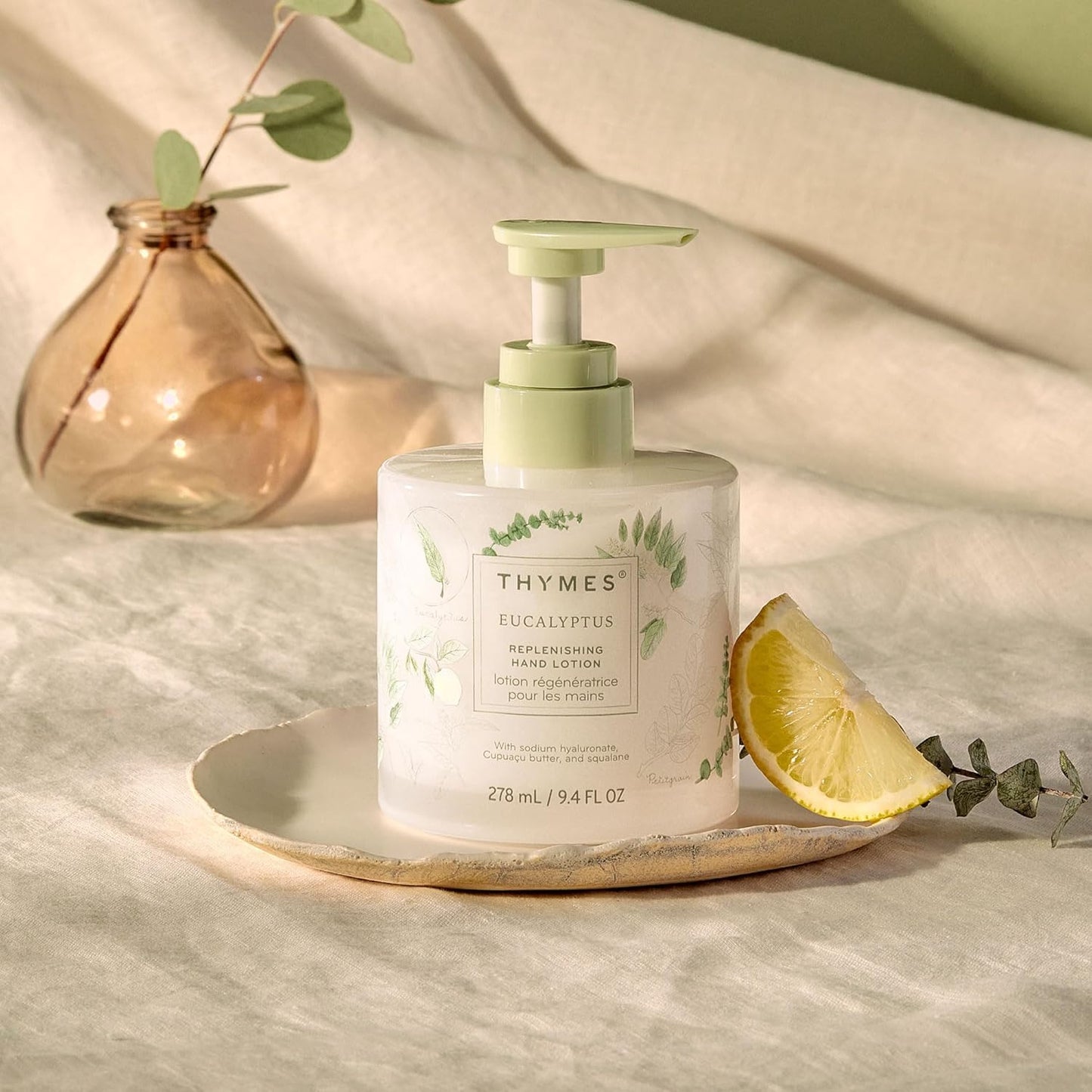 Thymes Replenishing Hand Lotion - Daily Moisturizer for Dry Skin with Sodium Hyaluronate & Squalane | Eucalyptus, 9.4 fl oz