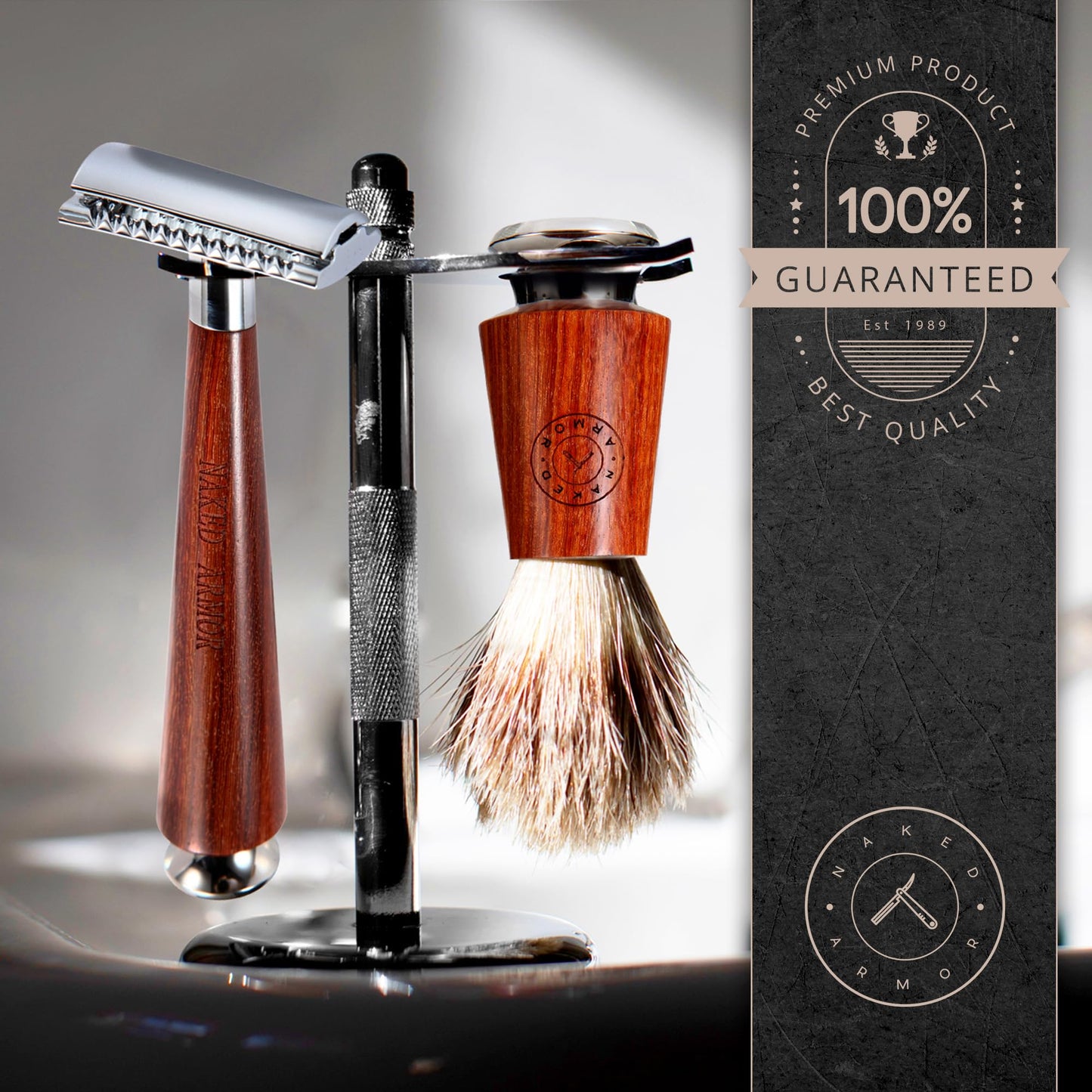 Complete Safety Razor Kit - Includes Mahogany Wood Safety Razor, Closed Comb Double Edge Razor, Safety Razor Stand, Mahogany Shaving Brush, Organic Soap, Shaving Bowl, Shaving Kit For Men, Great Gift
